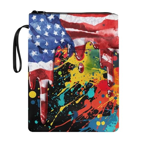 ZIATUBLES Buchhülle mit amerikanischer Flagge für Buchliebhaber, Farbspritzer-Design, Bucheinband, Schutz, Taschenbuch, Geldbörse, Buch, Sox, Buch-Aufbewahrungstasche mit Reißverschlusstasche, von ZIATUBLES