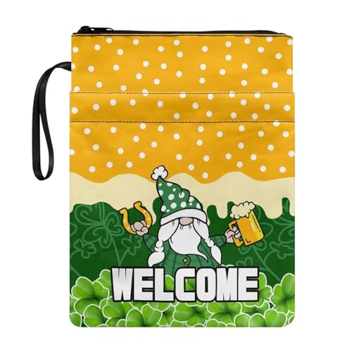 ZIATUBLES Buchhülle mit tragbarem Seil, leichter Buchumschlag mit Vordertasche, Notizbuchträger-Packung für Studenten, Lehrer, Buchliebhaber, Geschenk, niedliches St. Patrick-Party-Themenmuster von ZIATUBLES