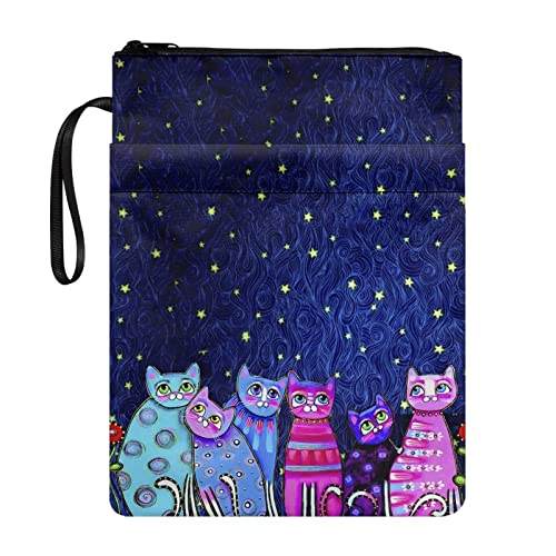 ZIATUBLES Buchhüllen für Taschenbücher, Motiv: Galaxie-Katzenmuster, wiederverwendbar, Buchschutz, Tasche mit Reißverschluss, Tragetasche, Buchliebhaber, Geschenke für Mädchen und Jungen von ZIATUBLES