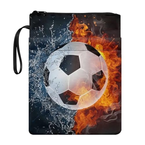 ZIATUBLES Buchhüllen mit Fußball-Wasser-Flammen-Druck, Bücherregal, Buchhülle mit Reißverschluss, 29,5 x 22,6 cm, waschbarer Stoff, Buchliebhaber für Taschenbuch, Lehrbuch von ZIATUBLES