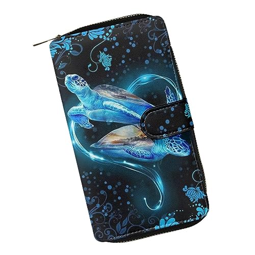 ZIATUBLES Damen Geldbörse zum Aufstecken, Kunstleder, Geldbörse mit Reißverschluss, Bifold Brieftaschen, Kreditkartenhalter, Organizer, lange Clutch, Herzform Schildkröte, Einheitsgröße von ZIATUBLES