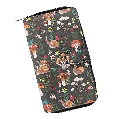 ZIATUBLES Damen Geldbörse zum Aufstecken, Kunstleder, Geldbörse mit Reißverschluss, Bifold Brieftaschen, Kreditkartenhalter, Organizer, lange Clutch, Pilz Schnecke, Einheitsgröße von ZIATUBLES