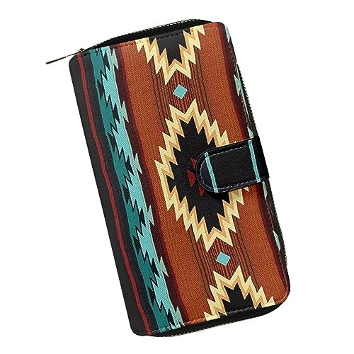 ZIATUBLES Damen Lange Bifold Geldbörse Kunstleder Kartenhalter Geldbörse mit Reißverschluss Tasche Clutch Snap Wallet für Damen, Amerikanische Ureinwohner Aztec, Einheitsgröße von ZIATUBLES