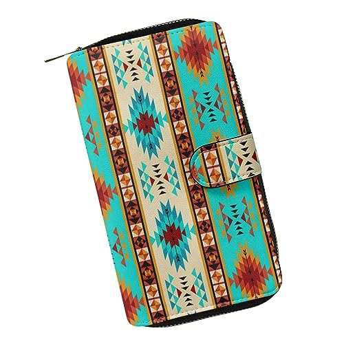 ZIATUBLES Damen Lange Bifold Geldbörse Kunstleder Kartenhalter Geldbörse mit Reißverschluss Tasche Clutch Snap Wallet für Damen, Amerikanischer Ureinwohner Navajo, Einheitsgröße von ZIATUBLES