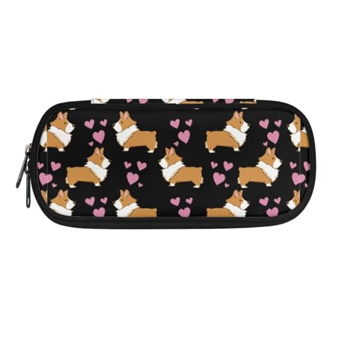 ZIATUBLES Federmäppchen, geräumig, Stifteetui, Stiftebox mit Reißverschlussfach, Schreibwaren-Organizer für die Schule, Cute Corgi Love, Einheitsgröße, Federmäppchen von ZIATUBLES