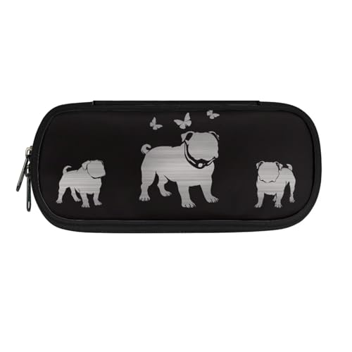 ZIATUBLES Federmäppchen Mode Stifthalter Tasche Schmutzabweisend Federmäppchen mit Reißverschlussfach für Büro Schule, Bulldogge, Schmetterling, Einheitsgröße, Federmäppchen von ZIATUBLES