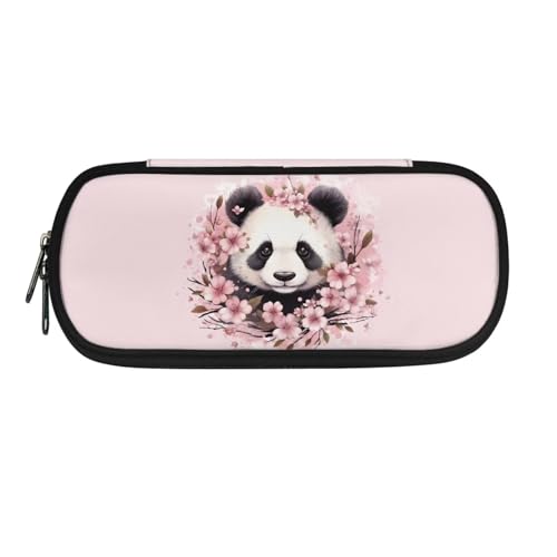 ZIATUBLES Federmäppchen Mode Stifthalter Tasche Schmutzabweisend Federmäppchen mit Reißverschlussfach für Büro Schule, Pfirsichblüten-Panda, Einheitsgröße, Federmäppchen von ZIATUBLES