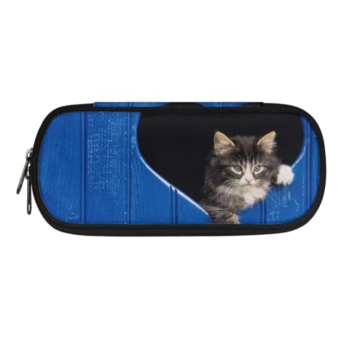 ZIATUBLES Federmäppchen mit Reißverschluss, Stiftehalter, Schreibwaren-Organizer für Schule, Büro, Niedliche Katze, Blau, Einheitsgröße, Federmäppchen von ZIATUBLES