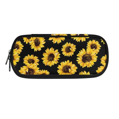 ZIATUBLES Federmäppchen mit Reißverschluss, Stiftehalter, Schreibwaren-Organizer für Schule, Büro, Retro Sonnenblume, Einheitsgröße, Federmäppchen von ZIATUBLES