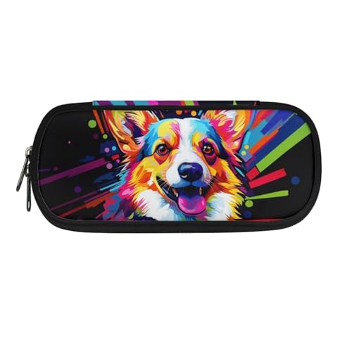 ZIATUBLES Federmäppchen mit Reißverschlussfach, Stiftehalter, mehrere Fächer, Schreibwaren-Organizer für Büro, Splatter Border Collie Hund, Einheitsgröße, Federmäppchen von ZIATUBLES