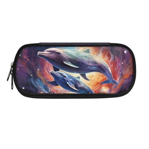 ZIATUBLES Federmäppchen mit doppeltem Reißverschluss, Federmäppchen für Studenten, Unisex, Erwachsene, Schreibwaren-Organizer, Galaxie-Delfin, Einheitsgröße, Federmäppchen von ZIATUBLES