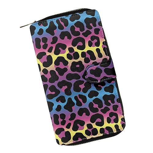 ZIATUBLES Frauen Snap Brieftasche PU Leder Bifold Brieftaschen mit Reißverschluss Tasche Kreditkartenhalter Organizer Lange Clutch Geldbörse, Farbverlauf Bunte Leopard, Einheitsgröße von ZIATUBLES