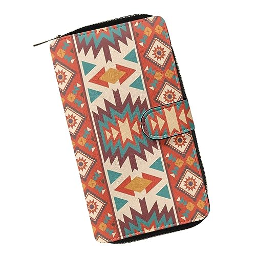 ZIATUBLES Geldbörse für Damen, Kunstleder, lange Clutch-Geldbörse mit Reißverschluss, Bifold-Geldbörse, Multi-Karten-Organizer, große Kapazität, Aztekisches Tribal Geometrisch, Einheitsgröße von ZIATUBLES