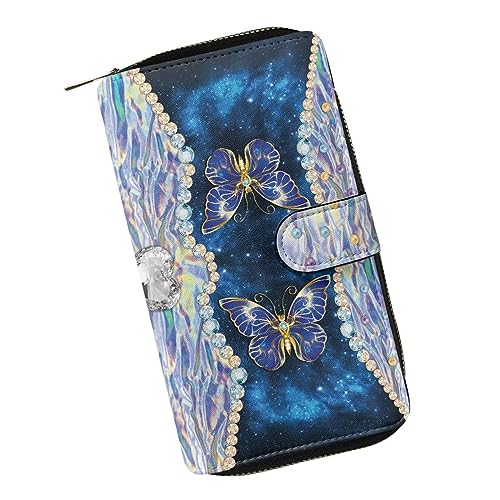 ZIATUBLES Geldbörse für Damen, Kunstleder, lange Clutch-Geldbörse mit Reißverschluss, Bifold-Geldbörse, Multi-Karten-Organizer, große Kapazität, Galaxie Diamant Schmetterling, Einheitsgröße von ZIATUBLES