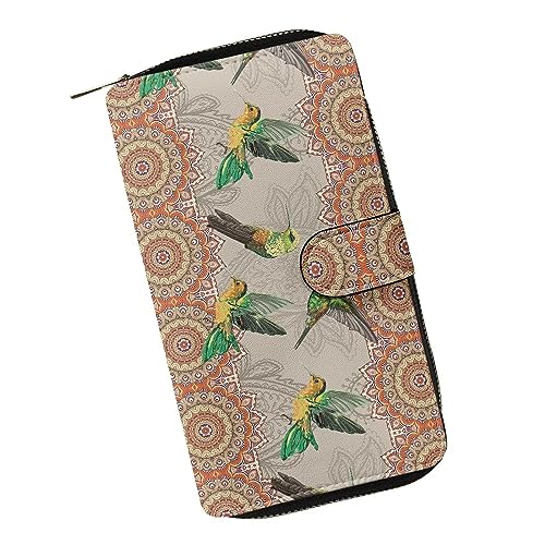 ZIATUBLES Geldbörse für Damen, Kunstleder, lange Clutch-Geldbörse mit Reißverschluss, Bifold-Geldbörse, Multi-Karten-Organizer, große Kapazität, Mandala Kolibri, Einheitsgröße von ZIATUBLES