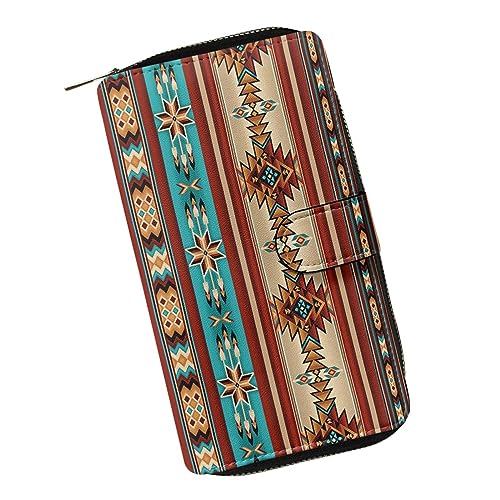 ZIATUBLES Geldbörse für Damen, Kunstleder, lange Clutch-Geldbörse mit Reißverschluss, Bifold-Geldbörse, Multi-Karten-Organizer, große Kapazität, Vintage American Aztec Geometric, Einheitsgröße von ZIATUBLES