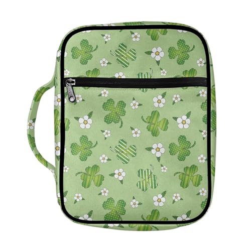 ZIATUBLES Große Bibelhüllen mit Taschen, florales Kleeblatt-Muster, tragbare Bibeltaschen für Damen und Herren, Polyester, Buch-Tragetasche, Bibelhalter-Taschen für christliches Gebet, Bibelstudium von ZIATUBLES