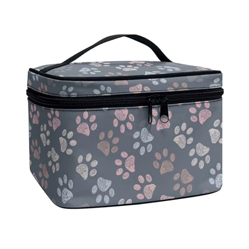 ZIATUBLES Kosmetiktasche für Damen, große Kapazität, Make-up-Tasche mit Tragegriff oben, Kulturbeutel für Reisen und Outdoor-Aktivitäten, Bunte Hunde- und Katzenpfoten, Einheitsgröße von ZIATUBLES