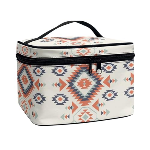 ZIATUBLES Kosmetiktaschen für Damen, großes Fassungsvermögen, tragbare Make-up-Tasche mit Tragegriff oben, für Urlaub, Outdoor, American Tribal Geometric, Einheitsgröße von ZIATUBLES