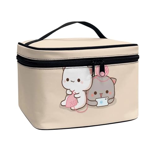 ZIATUBLES Kosmetiktaschen für Damen, großes Fassungsvermögen, tragbare Make-up-Tasche mit Tragegriff oben, für Urlaub, Outdoor, Cartoon Katze, Einheitsgröße von ZIATUBLES