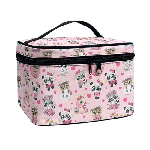 ZIATUBLES Kosmetiktaschen für Damen, großes Fassungsvermögen, tragbare Make-up-Tasche mit Tragegriff oben, für Urlaub, Outdoor, Cartoon Panda Waschbär Unicon Love Pink, Einheitsgröße von ZIATUBLES