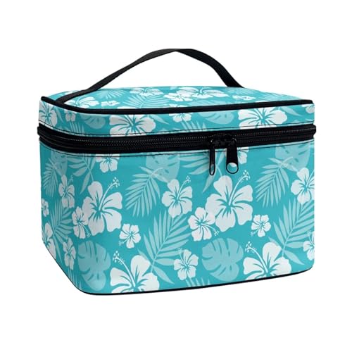 ZIATUBLES Kosmetiktaschen für Damen, großes Fassungsvermögen, tragbare Make-up-Tasche mit Tragegriff oben, für Urlaub, Outdoor, Hibiskusblume, Palme, Monstera-Blätter, Einheitsgröße von ZIATUBLES