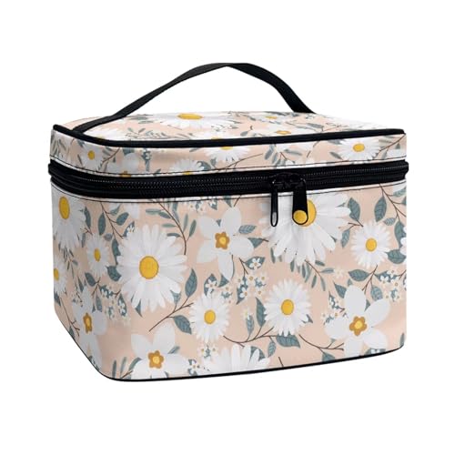 ZIATUBLES Kosmetiktaschen für Damen, großes Fassungsvermögen, tragbare Make-up-Tasche mit Tragegriff oben, für Urlaub, Outdoor, Retro-Diasy-Blume, Einheitsgröße von ZIATUBLES