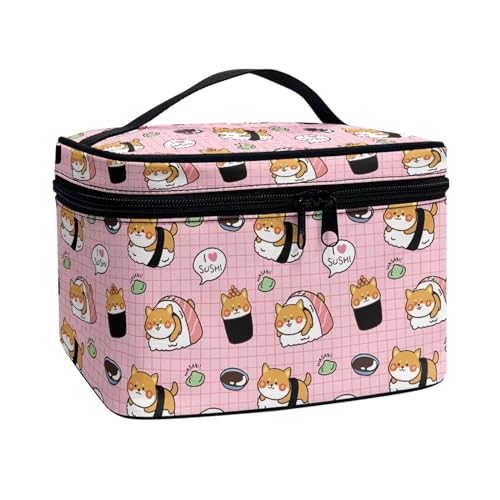 ZIATUBLES Kosmetiktaschen für Damen, großes Fassungsvermögen, tragbare Make-up-Tasche mit Tragegriff oben, für Urlaub, Outdoor, Sushi Corgy Dog, Einheitsgröße von ZIATUBLES