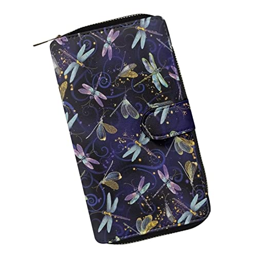 ZIATUBLES Kreditkartenetui aus PU-Leder, lang, für Damen, Clutch, Münzfach, Reißverschluss, Organizer, Aufbewahrung von Kleingeld, Libellen-Galaxie, Einheitsgröße, Modern von ZIATUBLES