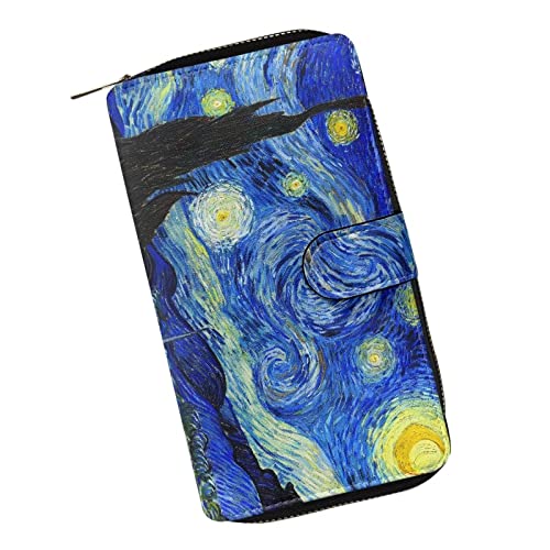 ZIATUBLES Kreditkartenetui aus PU-Leder, lang, für Damen, Clutch, Münzfach, Reißverschluss, Organizer, Aufbewahrung von Kleingeld, Van Gogh Sternennacht, Einheitsgröße, Modern von ZIATUBLES