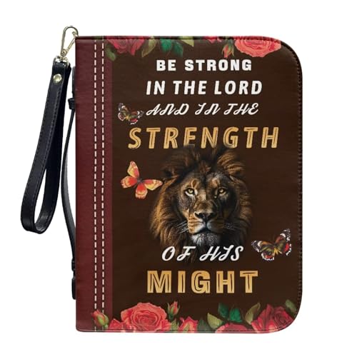 ZIATUBLES Kunstleder-Bibelhülle, Kirche, Bibeltasche, Buch-Organizer, Halter für Gebet, christlich, L-2XL, Be Strong Löwen-Schmetterling, XXL von ZIATUBLES