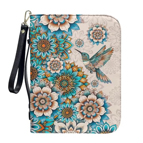 ZIATUBLES Kunstleder-Bibelhülle, Kirche, Bibeltasche, Buch-Organizer, Halter für Gebet, christlich, L-2XL, Böhmische Lotusblüte Kolibri, XL von ZIATUBLES