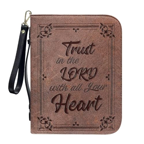ZIATUBLES Kunstleder-Bibelhülle, Kirche, Bibeltasche, Buch-Organizer, Halter für Gebet, christlich, L-2XL, Brauner Bibelvers, L von ZIATUBLES