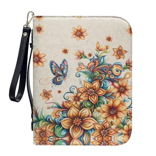 ZIATUBLES Kunstleder-Bibelhüllen mit Riemen, Tragebuchhülle, Bibelhalter, Kirche, Bibeltasche für Gebetsstudium, L-2XL, Boho Mandala Floral Butterfly, XXL von ZIATUBLES