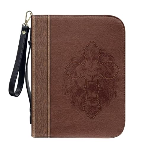 ZIATUBLES Kunstleder-Bibelhüllen mit Riemen, Tragebuchhülle, Bibelhalter, Kirche, Bibeltasche für Gebetsstudium, L-2XL, Brauner Löwe, L von ZIATUBLES