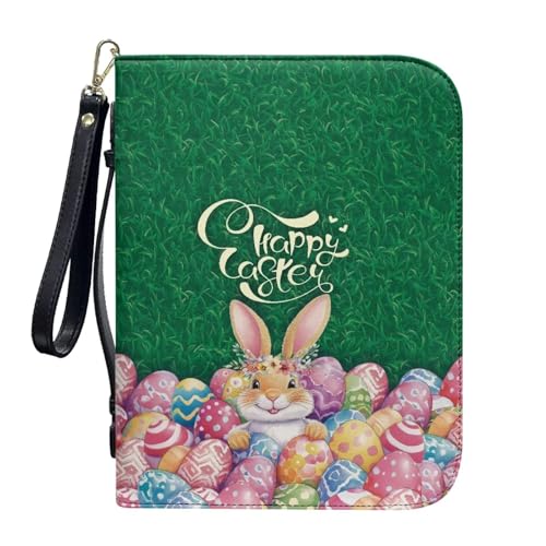 ZIATUBLES Kunstleder-Bibelhüllen mit Riemen, Tragebuchhülle, Bibelhalter, Kirche, Bibeltasche für Gebetsstudium, L-2XL, Frohe Ostereihase, L von ZIATUBLES
