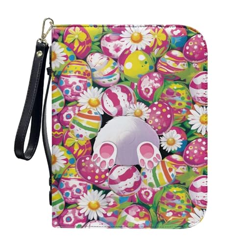 ZIATUBLES Kunstleder-Bibelhüllen mit Riemen, Tragebuchhülle, Bibelhalter, Kirche, Bibeltasche für Gebetsstudium, L-2XL, Ostereier, Hase, Gänseblümchen, XL von ZIATUBLES