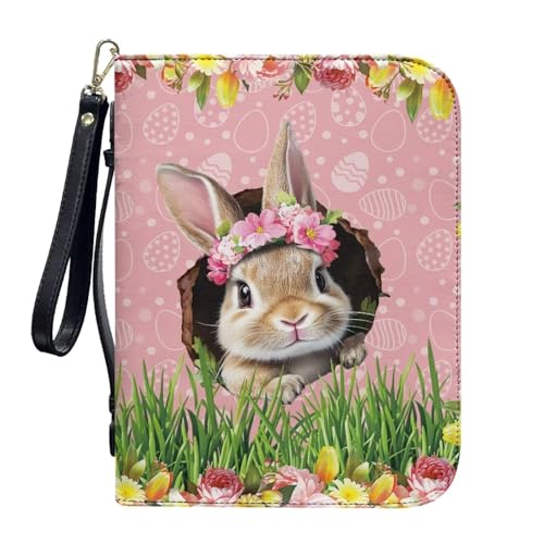 ZIATUBLES Kunstleder-Bibelhüllen mit Riemen, Tragebuchhülle, Bibelhalter, Kirche, Bibeltasche für Gebetsstudium, L-2XL, Ostertulpe mit floralem Hase, XL von ZIATUBLES