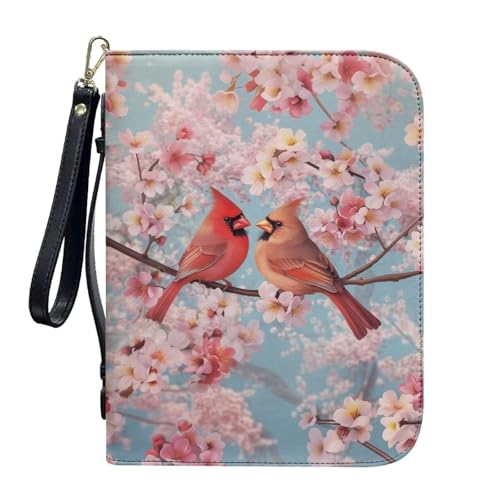 ZIATUBLES Kunstleder-Bibelhüllen mit Riemen, Tragebuchhülle, Bibelhalter, Kirche, Bibeltasche für Gebetsstudium, L-2XL, Pfirsichblumiger Kardinalvogel, L von ZIATUBLES