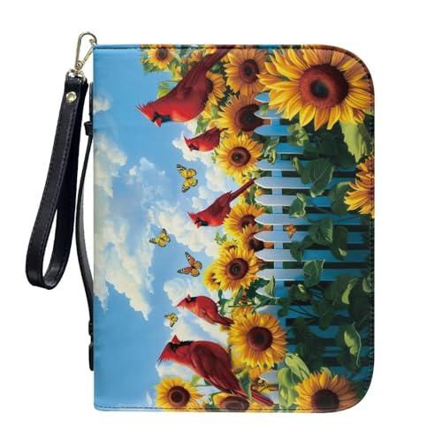 ZIATUBLES Kunstleder-Bibelhüllen mit Riemen, Tragebuchhülle, Bibelhalter, Kirche, Bibeltasche für Gebetsstudium, L-2XL, Sonnenblume Kardinalvogel, XXL von ZIATUBLES