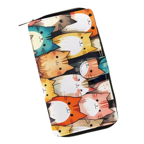 ZIATUBLES Lady Long Wallet Durable Wallet PU Leather Card Wallet with Money Clip Credit Card Holder Zip Card Case Coin Purse, Cartoon Katze, Einheitsgröße von ZIATUBLES