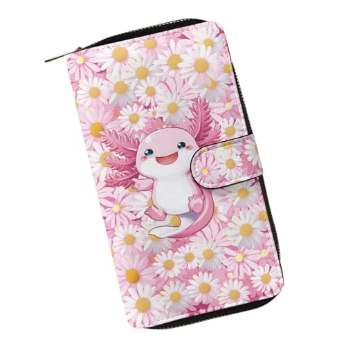 ZIATUBLES Lady Long Wallet Durable Wallet PU Leather Card Wallet with Money Clip Credit Card Holder Zip Card Case Coin Purse, Daisy Pink Axolotl, Einheitsgröße ZIATUBLES Lady Long Wallet Durable Wallet PU Leather Card Wallet with Money Clip Credit Card Holder Zip Card Case Coin Purse, Daisy Pink Axolotl, Einheitsgröße von ZIATUBLES