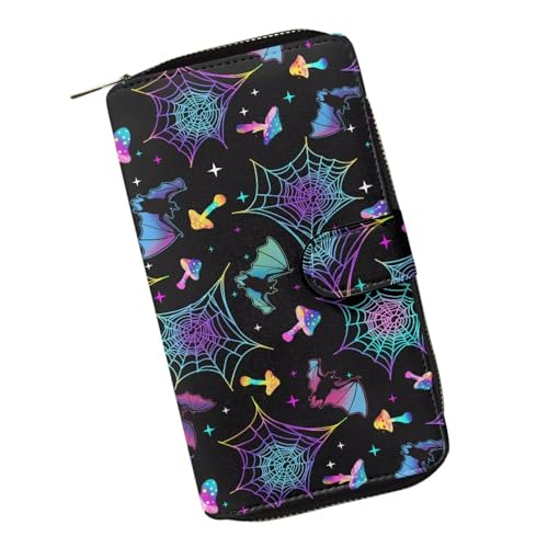 ZIATUBLES Lady Long Wallet Durable Wallet PU Leather Card Wallet with Money Clip Credit Card Holder Zip Card Case Coin Purse, Fledermaus-Spinnennetz mit Farbverlauf, Einheitsgröße von ZIATUBLES