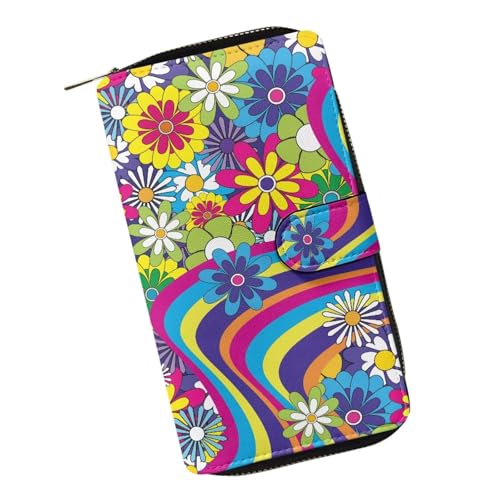 ZIATUBLES Lady Long Wallet Durable Wallet PU Leather Card Wallet with Money Clip Credit Card Holder Zip Card Case Coin Purse, Groovy Hippie Daisy Flower, Einheitsgröße ZIATUBLES Lady Long Wallet Durable Wallet PU Leather Card Wallet with Money Clip Credit Card Holder Zip Card Case Coin Purse, Groovy Hippie Daisy Flower, Einheitsgröße von ZIATUBLES
