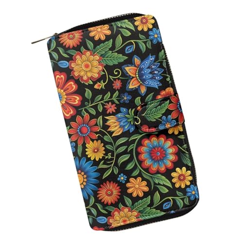 ZIATUBLES Lady Long Wallet Durable Wallet PU Leather Card Wallet with Money Clip Credit Card Holder Zip Card Case Coin Purse, Hippie Flower, Einheitsgröße ZIATUBLES Lady Long Wallet Durable Wallet PU Leather Card Wallet with Money Clip Credit Card Holder Zip Card Case Coin Purse, Hippie Flower, Einheitsgröße von ZIATUBLES