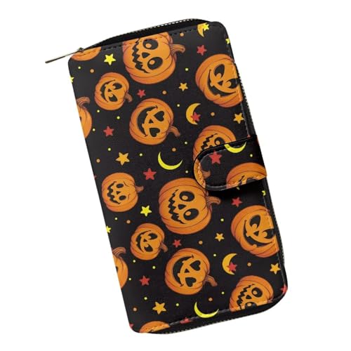 ZIATUBLES Lady Long Wallet Durable Wallet PU Leather Card Wallet with Money Clip Credit Card Holder Zip Card Case Coin Purse, Lustiger Halloween-Kürbis-Stern, Einheitsgröße ZIATUBLES Lady Long Wallet Durable Wallet PU Leather Card Wallet with Money Clip Credit Card Holder Zip Card Case Coin Purse, Lustiger Halloween-Kürbis-Stern, Einheitsgröße von ZIATUBLES