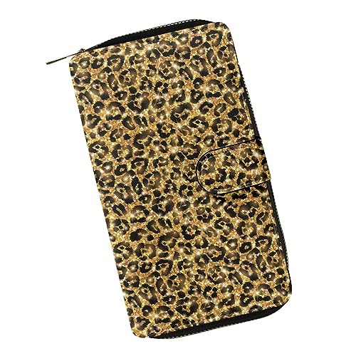 ZIATUBLES Lange Geldbörse für Damen, Kunstleder, Bifold Kartenhalter, Geldbörse mit Reißverschlussfach, Clutch-Geldbörse, Geschenke für Damen, Bling Leopard, Einheitsgröße von ZIATUBLES