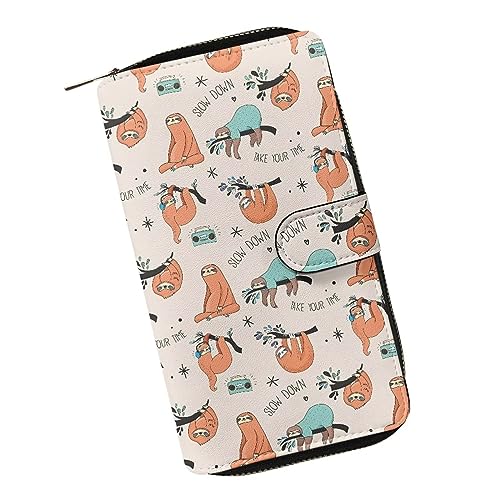 ZIATUBLES Lange Geldbörse für Damen, Kunstleder, Bifold Kartenhalter, Geldbörse mit Reißverschlussfach, Clutch-Geldbörse, Geschenke für Damen, Niedliche Faultier, Einheitsgröße von ZIATUBLES