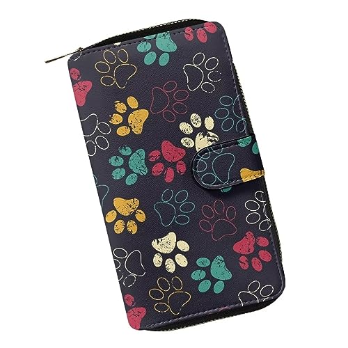 ZIATUBLES Lange Geldbörse für Damen, Kunstleder, Bifold Kartenhalter, Geldbörse mit Reißverschlussfach, Clutch-Geldbörse, Geschenke für Damen, Pfotenabdrücke, Einheitsgröße von ZIATUBLES