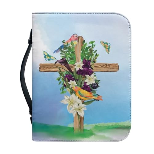 ZIATUBLES Leichte Bibelhülle mit Tragegriff oben, Buchträger mit Taschen, Bibelhalter, Packung für Damen und Herren, Kirche, Bibliothek, Gebet, Studium, Lilie, Blume, Schmetterling, Elster, von ZIATUBLES